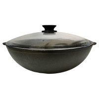 Чавунна пательня WOK 30 см з литими ручками та склянною кришкою