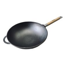 Чавунна пательня WOK 26 см з деревяною ручкою та склянною кришкою